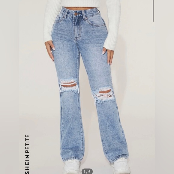 SHEIN petite ripped flare jeans - Picture 1 of 1